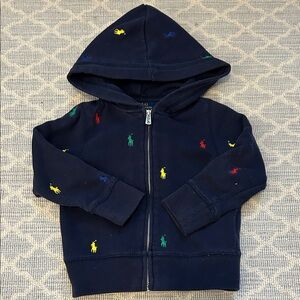 Polo Ralph Lauren Navy Blue Kids Hoodie with Multicolor Embroidery